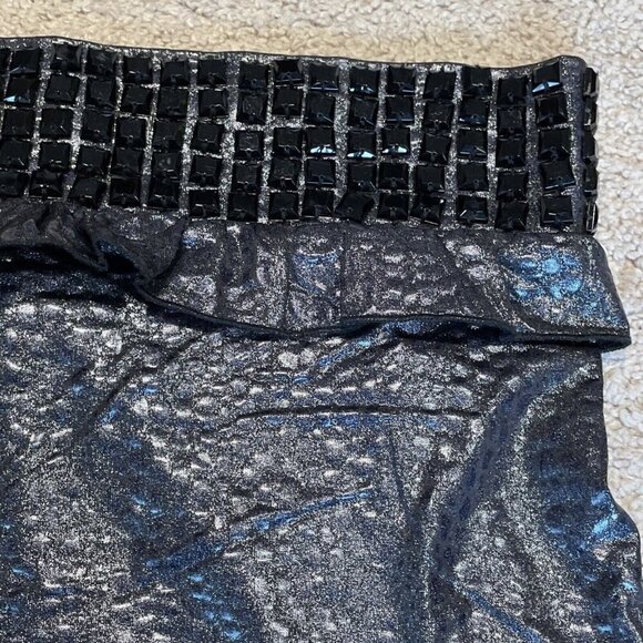 VTG Y2K BEBE  Metallic Mini Skirt Womens Small Silver Reptile Stretch Disco 90s - Picture 3 of 9